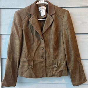 Miss Dorby Women's Petite Brown/Tan Tweed Blazer with Shoulder Pads